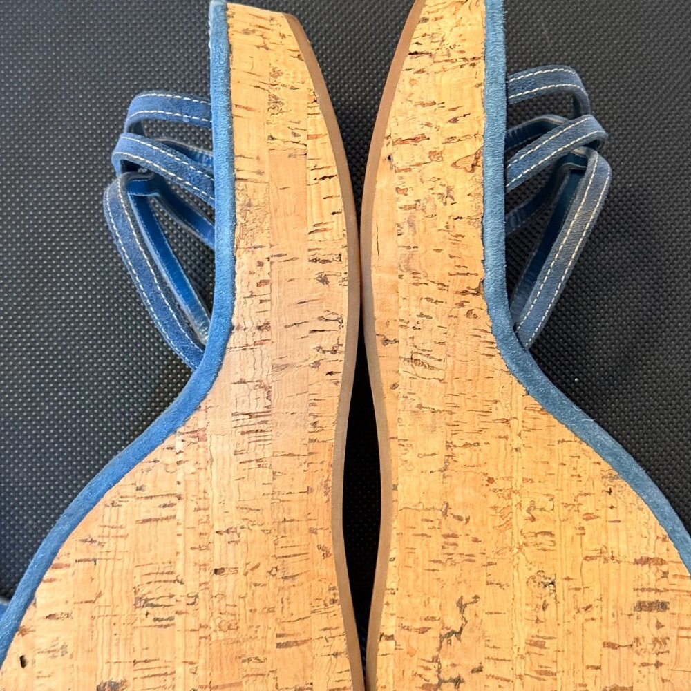Vintage Prada Cork Wedge Blue Suede Platform Sandal  - Excellent